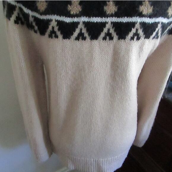 Anne Taylor Cream & Beige Icelandic Fair Isle Sweater Size MP Chunky Coastalchic - Picture 15 of 17